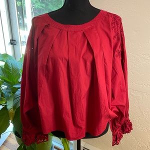 FREE PEOPLE Size small red embroidered peasant top. Worn once